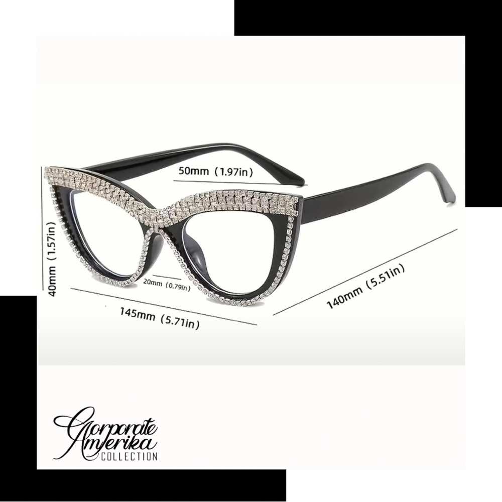 Stunning Rhinestone Cat Eye Fashion Eyeglasses - Picture 3 of 3